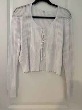 Classic Open-Knit White Tie-Front Cardigan Shrug